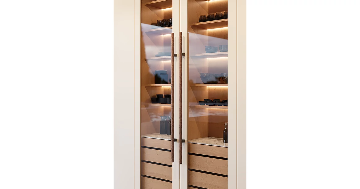 Kép 4/6 - Fogantyú  Viefe KUMO WOOD BIG  frontról szerelhető  320mm, alumínium-fa, szálcsiszolt - tölgy