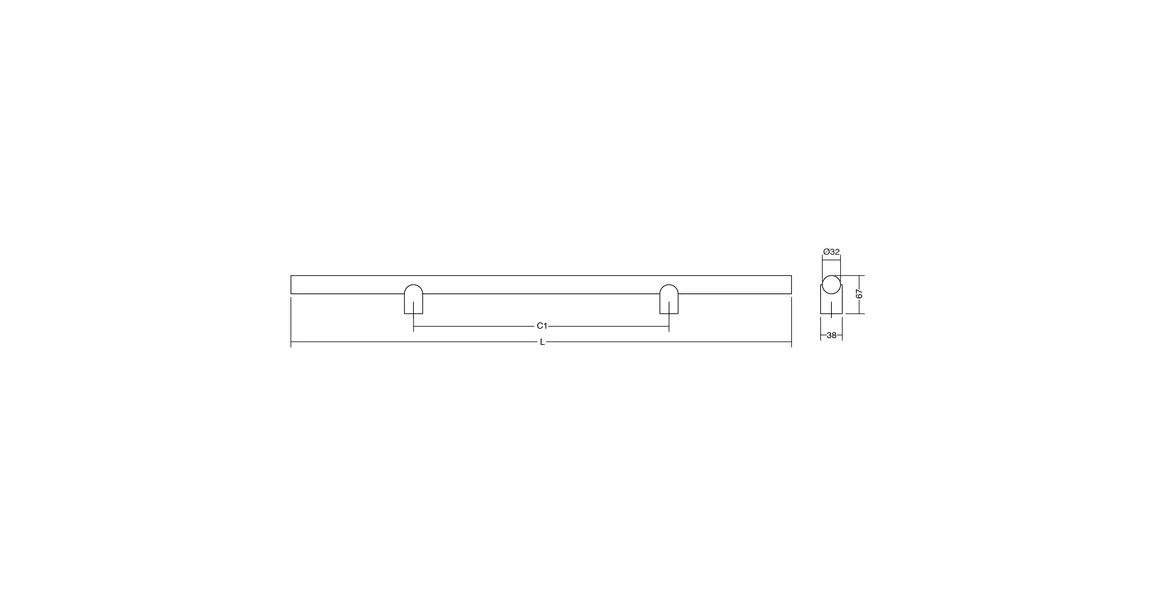 Kép 3/5 - Fogantyú  Viefe KUMO WOOD BIG ONE  kétoldalról szerelhető szett 1056mm, alumínium-fa, szálcsiszolt - tölgy