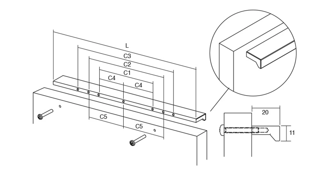 Kép 5/5 - Fogantyú  Viefe ANGLE  480-512mm, alumínium, szálcsiszolt