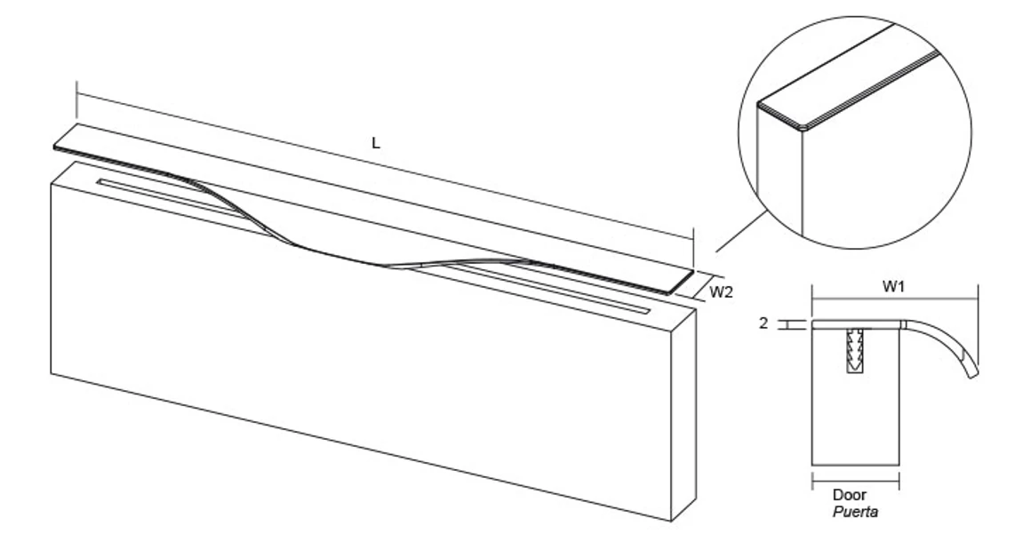 Kép 5/5 - Fogantyú  Viefe FORMA 22 élbe ültethető,  297mm, alumínium, szálcsiszolt