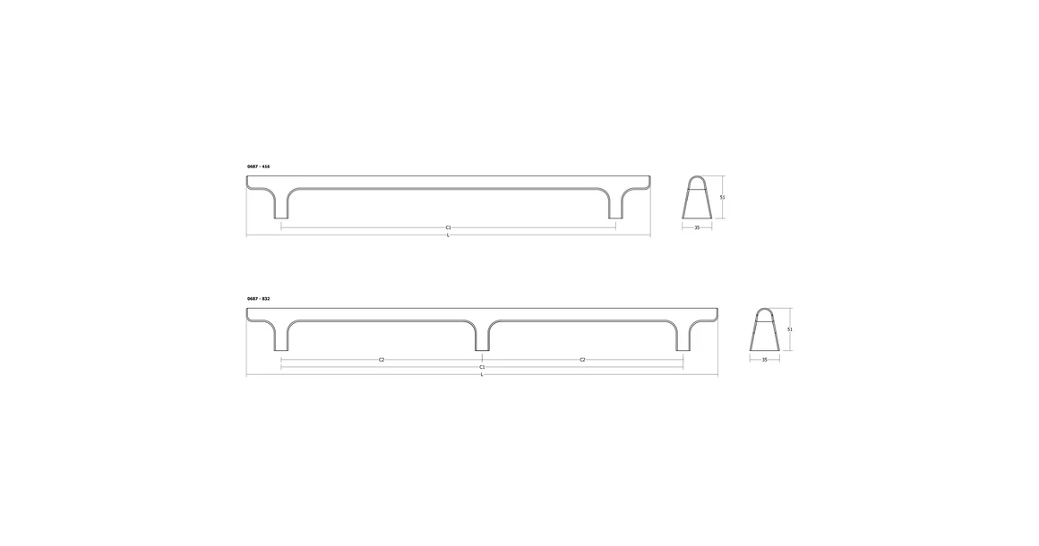 Kép 3/3 - Fogantyú  Viefe HINOKI BIG  416mm, alumínium, csiszolt fekete