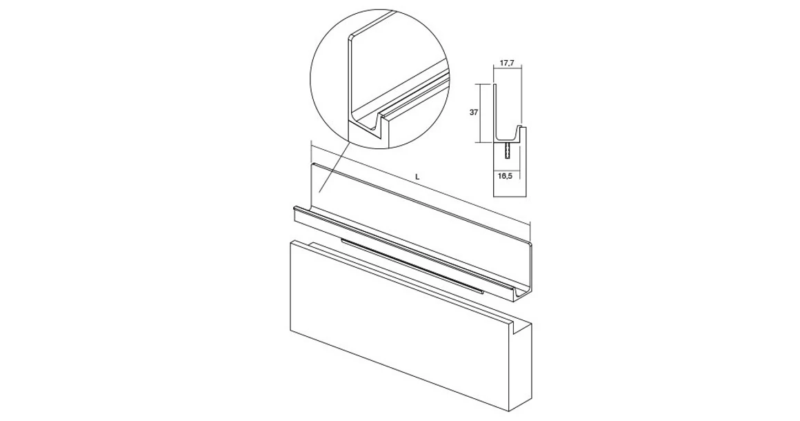 Kép 3/3 - Fogantyú  Viefe JEY élbe ültethető,  597mm, alumínium, matt fehér