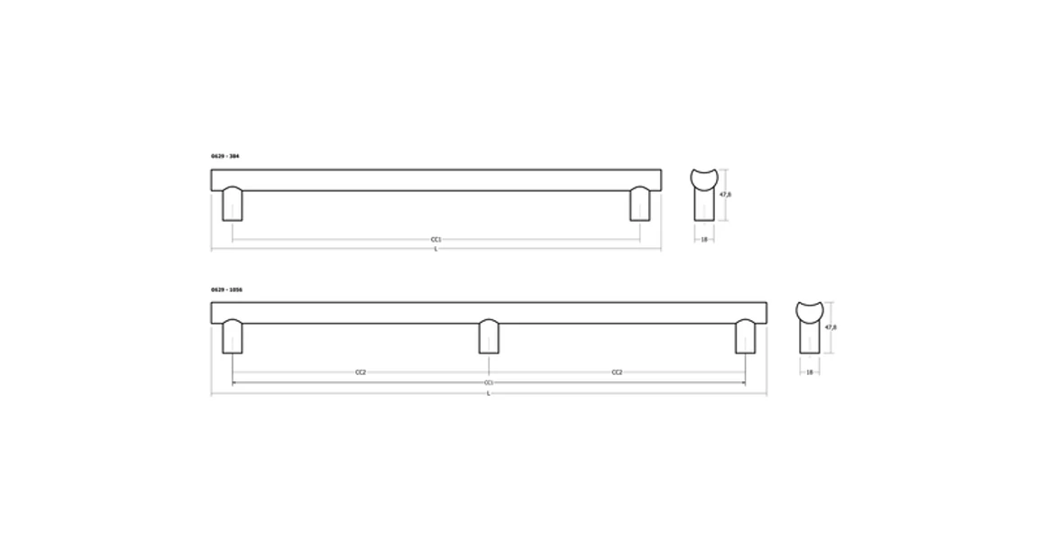 Kép 8/8 - Fogantyú  Viefe MOON BIG frontról szerelhető  384mm, alumínium, szálcsiszolt