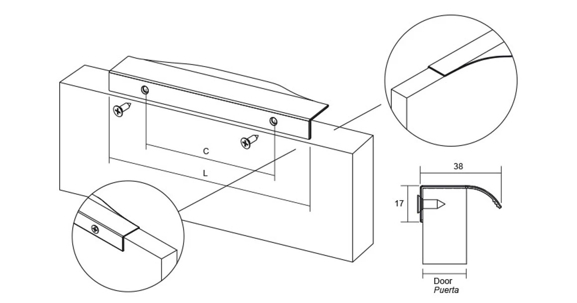 Kép 5/5 - Fogantyú  Viefe NOMA 19  128mm, alumínium, világos eloxált