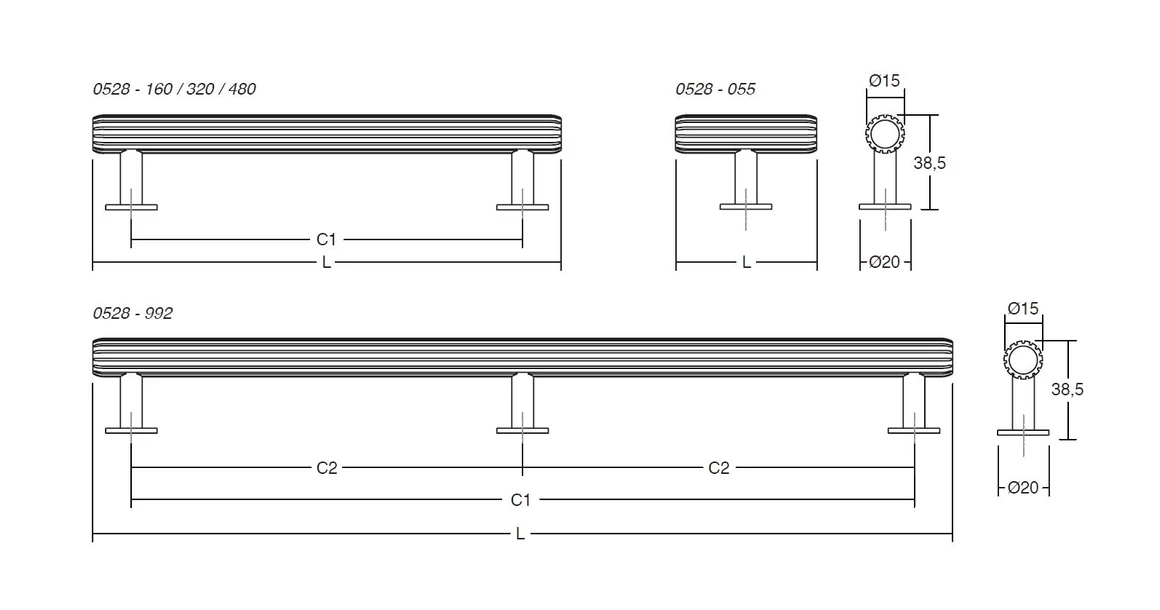 Kép 6/6 - Fogantyú  Viefe RILLE  160mm, alumínium, csiszolt fekete