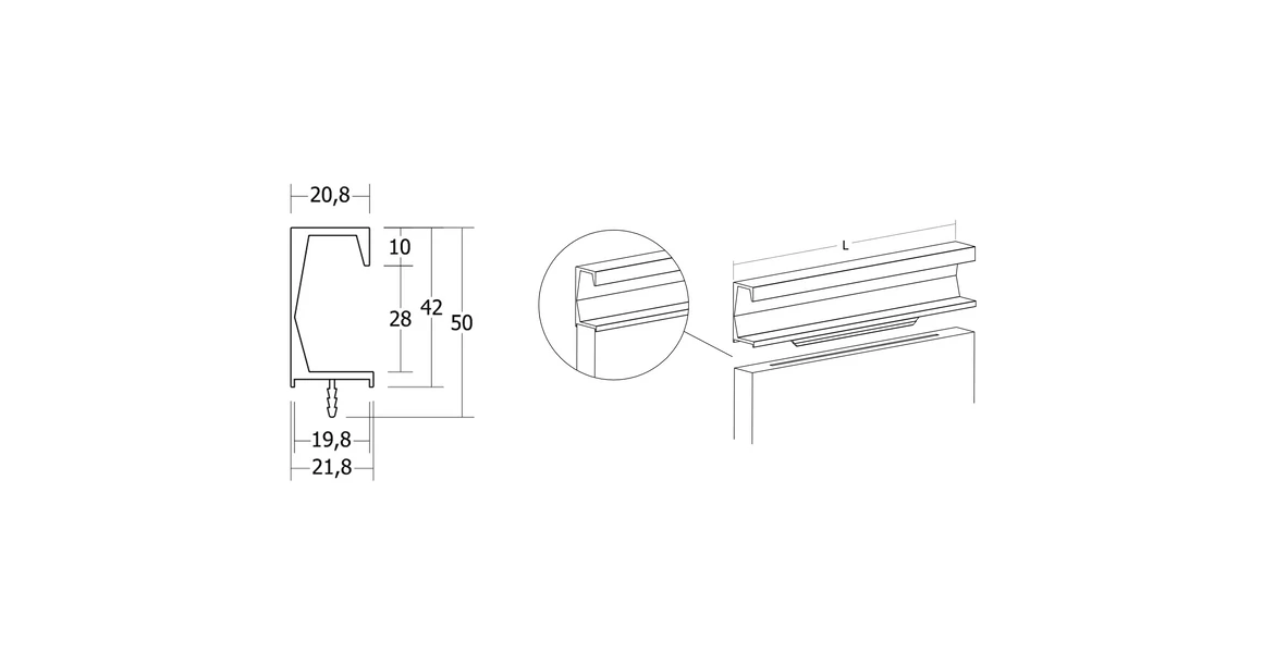 Kép 3/5 - Fogantyú  Viefe SIX élbe ültethető,  297mm, alumínium, texturált, matt fekete