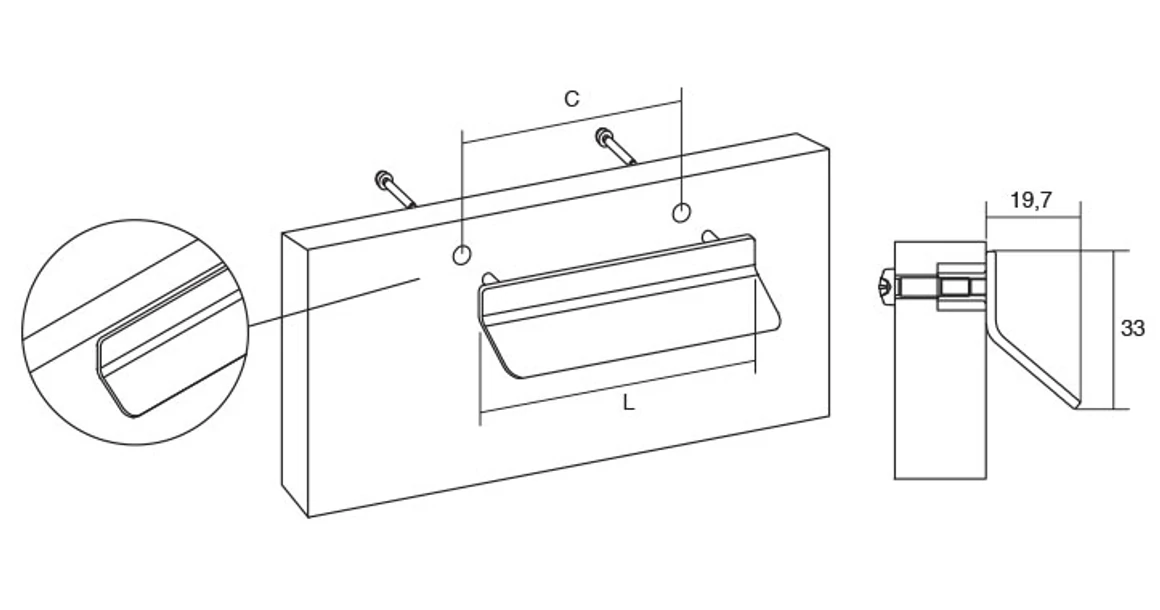 Kép 4/4 - Fogantyú  Viefe THIN   64mm, fém, matt nikkel