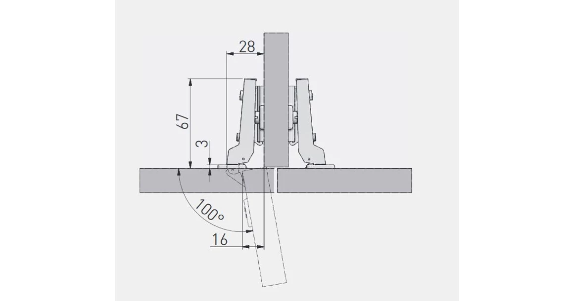 Kép 3/4 - Kivetőpánt, félig rázáródó, klippes, eurocsavar nélküli talp h=0