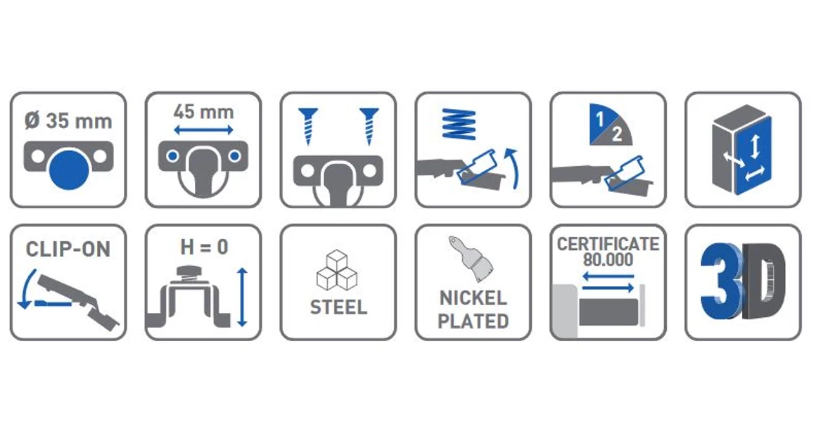 Kép 4/4 - Kivetőpánt, félig rázáródó, klippes, eurocsavar nélküli talp h=0