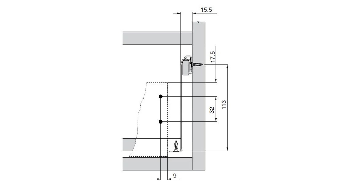 Kép 3/6 - Fiókoldal  Impaz 117x450mm, belső fiók, részleges kihúzású, fehér, 30kg