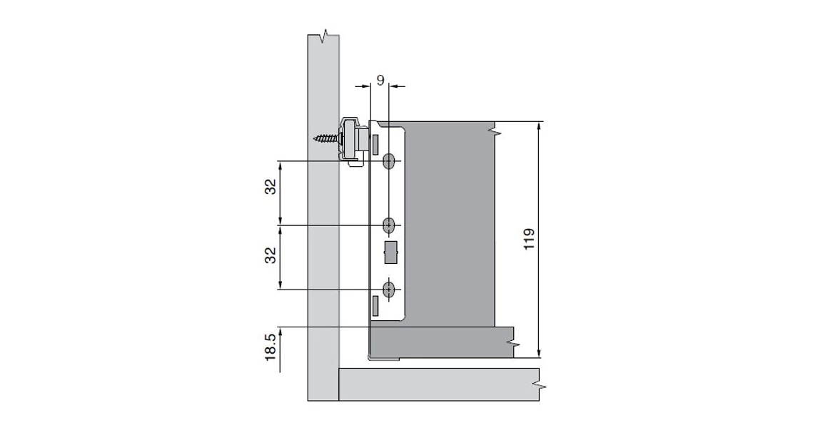 Kép 4/6 - Fiókoldal  Impaz 117x450mm, belső fiók, részleges kihúzású, fehér, 30kg