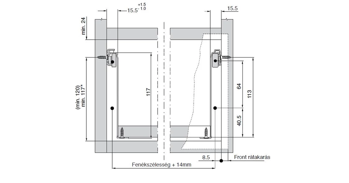 Kép 3/6 - Fiókoldal  Impaz 117x450mm, részleges kihúzású, fehér, 30kg