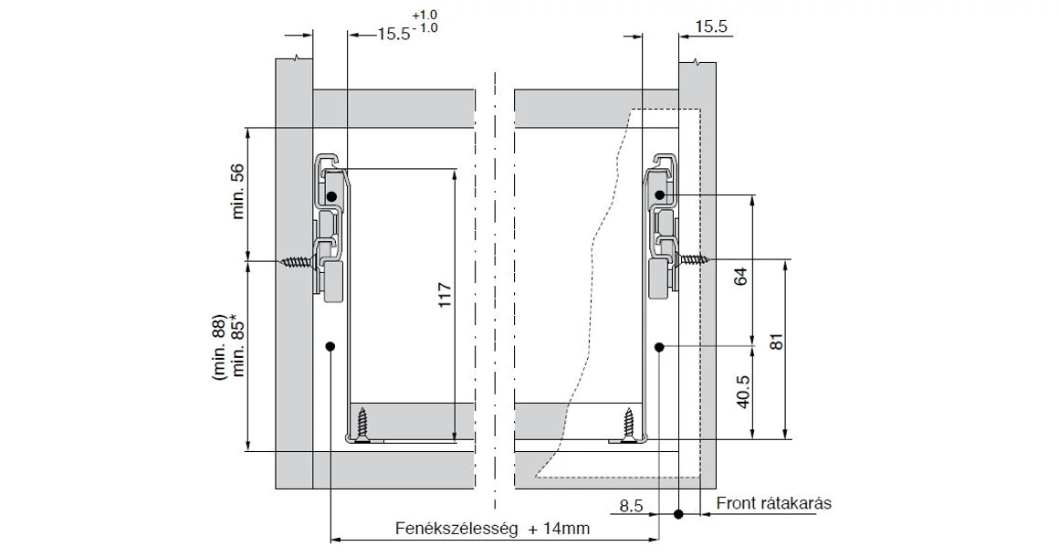 Kép 3/6 - Fiókoldal  Impaz 117x450mm, teljes kihúzású, fehér, 30kg
