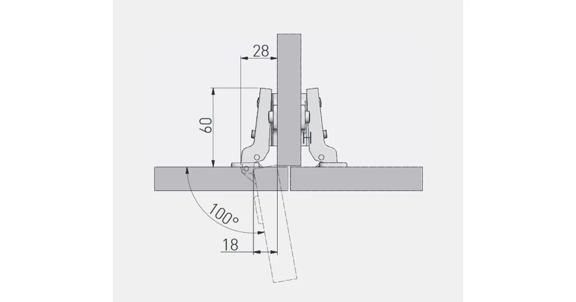 Kép 2/4 - Kivetőpánt, félig rázáródó, eurocsavar nélküli talp h=0