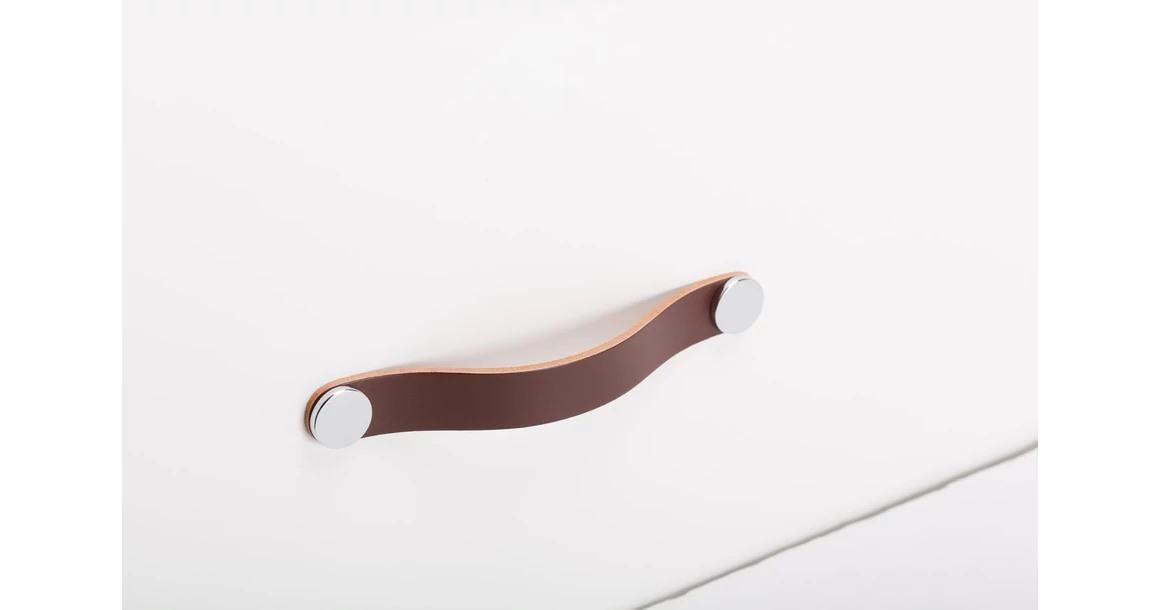 Kép 1/2 - Fogantyú  Viefe FLEXA  160mm, bőr-fém, barna bőr + fényes króm