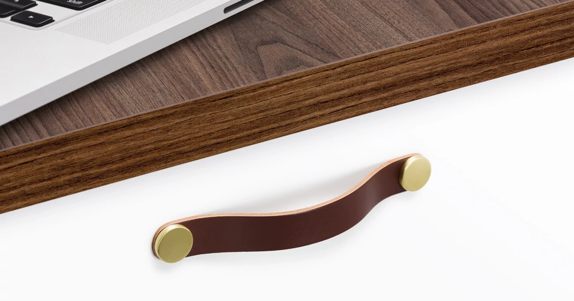 Kép 2/2 - Fogantyú  Viefe FLEXA  160mm, bőr-fém, barna bőr + fényes króm