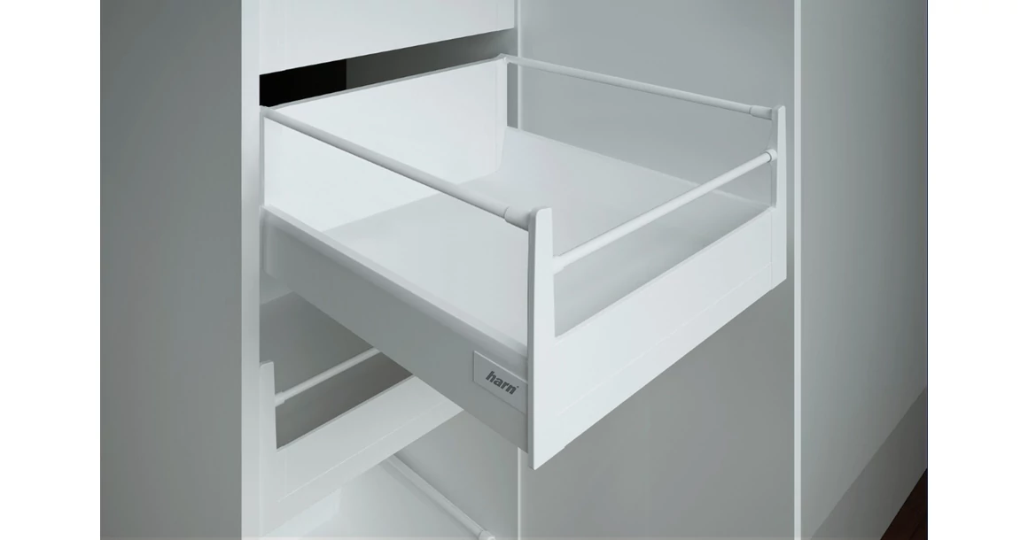 Kép 1/19 - Fiókoldal   RITMA CUBE belső fiók,  H2, szimpla kör korlátos, fehér, 550mm, 35kg