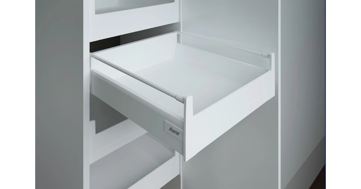 Kép 1/17 - Fiókoldal   RITMA CUBE belső fiók,   M, szimpla kör korlátos, fehér, 550mm, 35kg