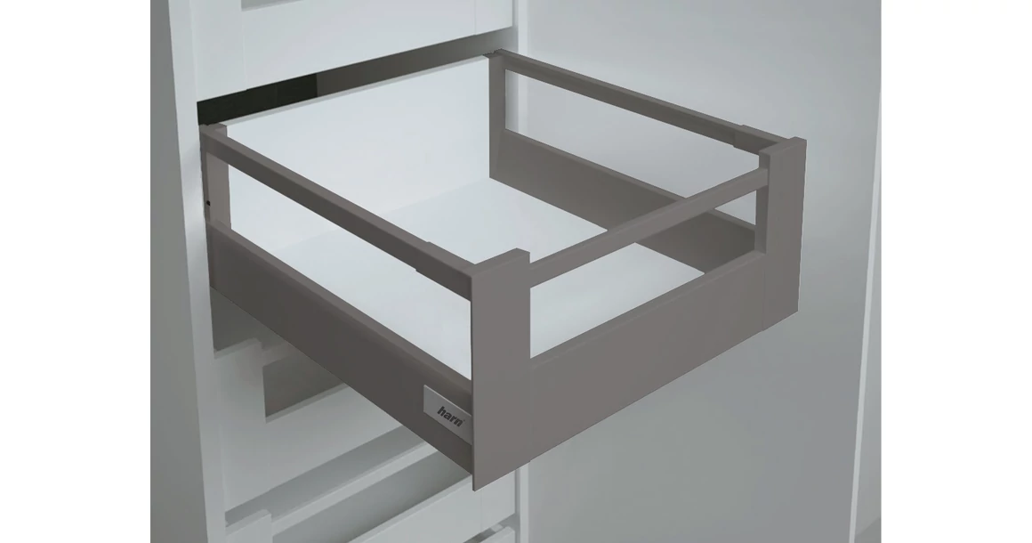 Kép 1/17 - Fiókoldal   RITMA CUBE belső fiók,  H2, szimpla szögletes korlátos, metál szürke, 270mm, 35kg