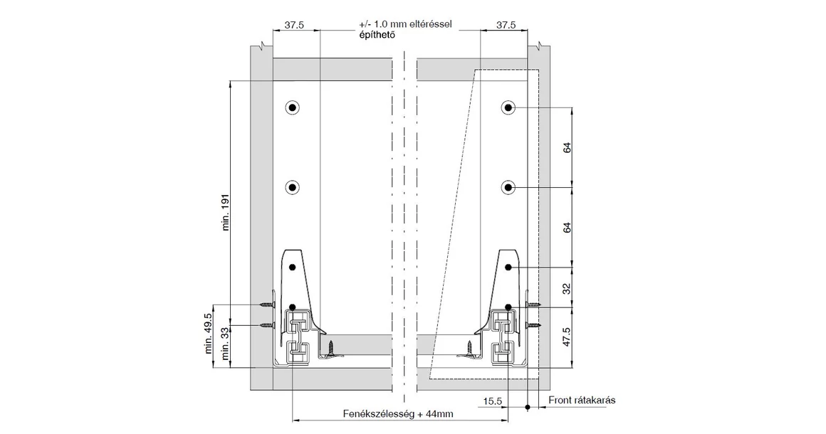 Kép 3/16 - Fiókoldal   RITMA CUBE  H, dupla kör korlátos, metál szürke, 270mm, 35kg