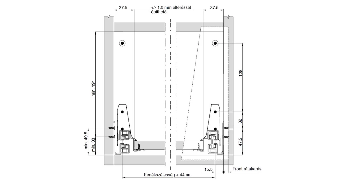 Kép 2/16 - Fiókoldal   RITMA CUBE  H2, szimpla kör korlátos, metál szürke, 270mm, 35kg