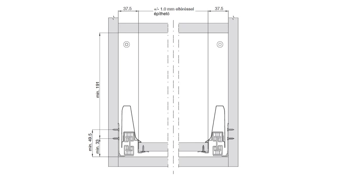 Kép 2/19 - Fiókoldal   RITMA CUBE belső fiók,  H2, szimpla kör korlátos, fehér, 550mm, 35kg