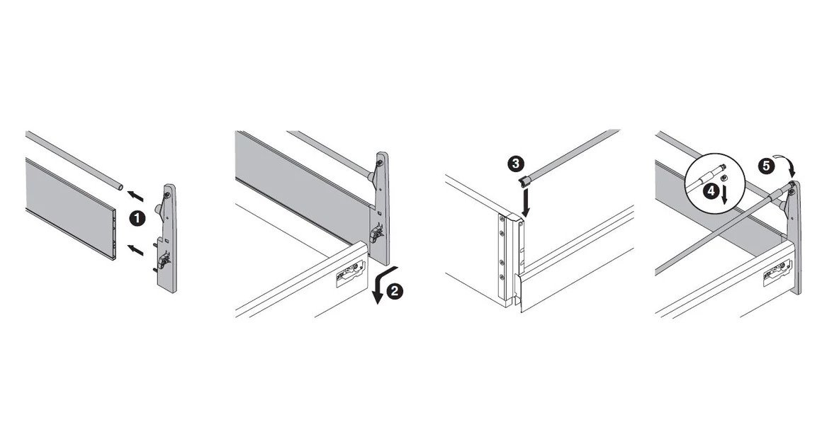 Kép 6/19 - Fiókoldal   RITMA CUBE belső fiók,  H2, szimpla kör korlátos, fehér, 550mm, 35kg