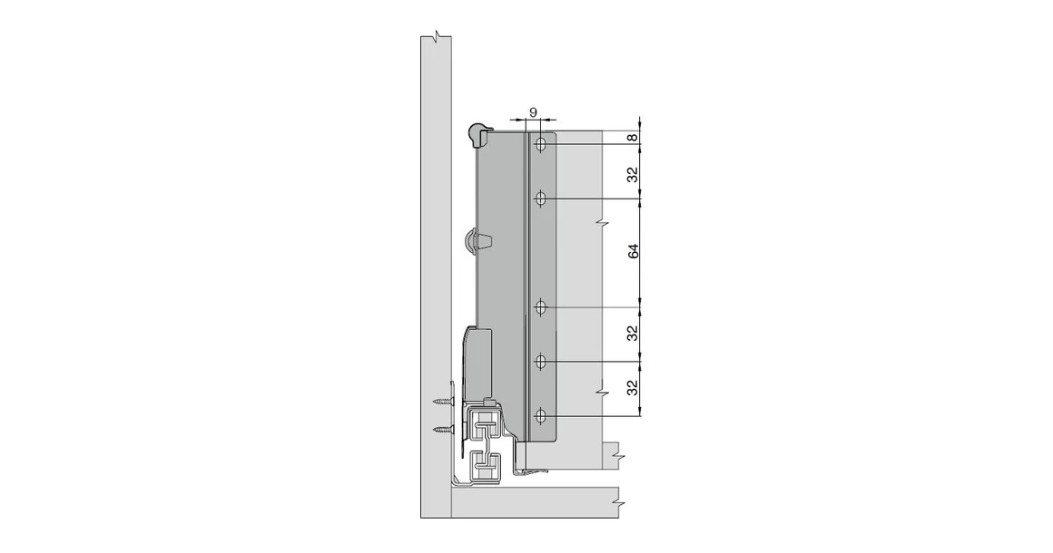 Kép 7/19 - Fiókoldal   RITMA CUBE belső fiók,  H2, szimpla kör korlátos, fehér, 550mm, 35kg