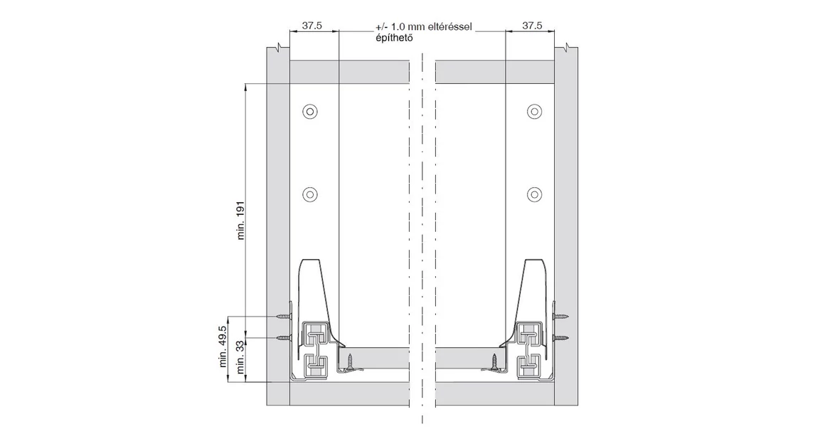 Kép 2/18 - Fiókoldal   RITMA CUBE belső fiók,  H, dupla kör korlátos, fehér, 550mm, 35kg