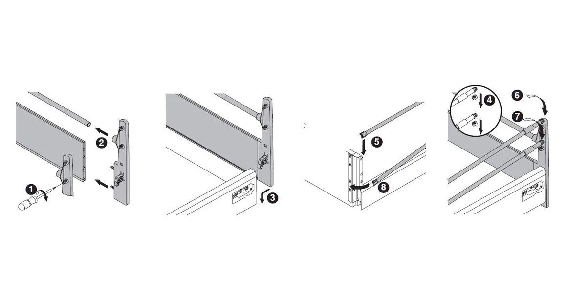 Kép 6/18 - Fiókoldal   RITMA CUBE belső fiók,  H, dupla kör korlátos, fehér, 550mm, 35kg