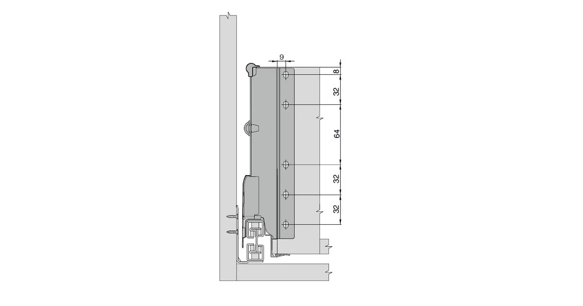 Kép 7/18 - Fiókoldal   RITMA CUBE belső fiók,  H, dupla kör korlátos, fehér, 550mm, 35kg