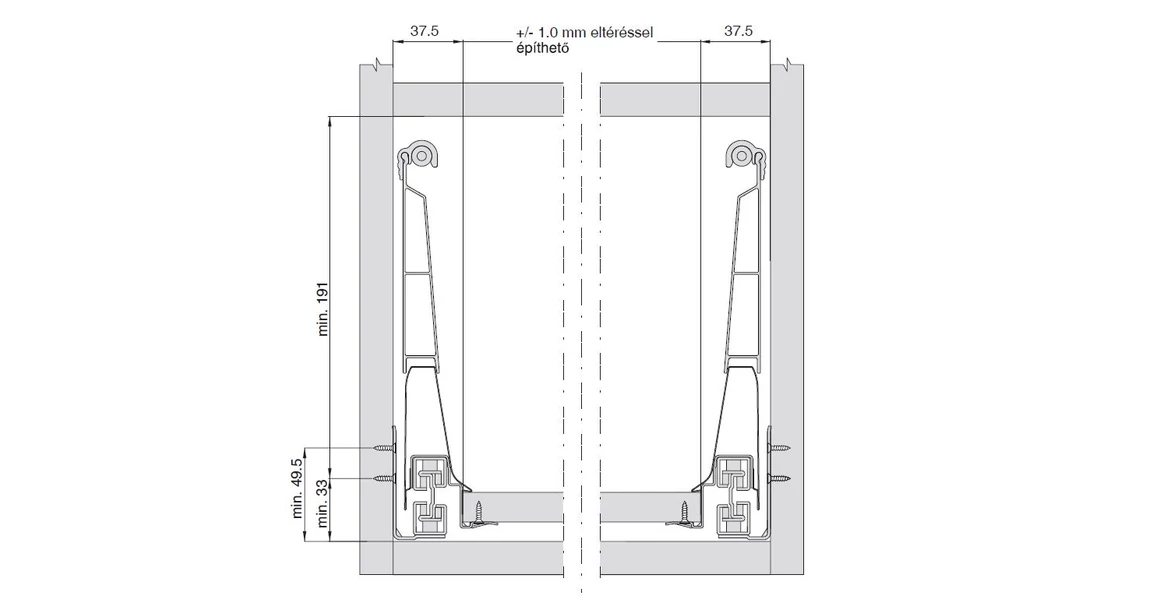 Kép 3/17 - Fiókoldal   RITMA CUBE belső fiók,  HSE, oldalmagasítós, kör korláttal, fehér, 550mm, 35kg