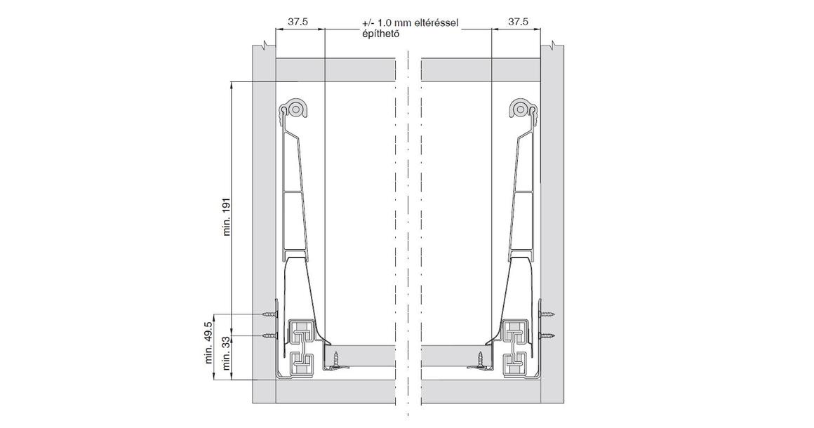 Kép 3/18 - Fiókoldal   RITMA CUBE belső fiók,  HSE, oldalmagasítós, szögletes korláttal, metál szürke, 350mm, 35kg