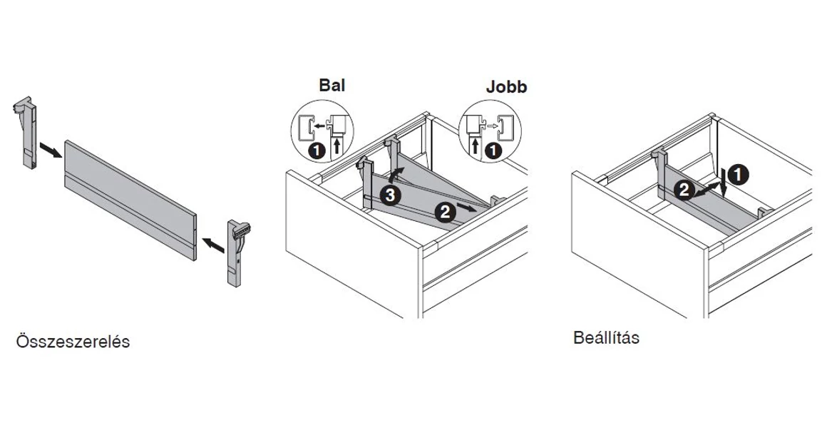 Kép 15/17 - Fiókoldal   RITMA CUBE belső fiók,  HSE, oldalmagasítós, kör korláttal, fehér, 550mm, 35kg