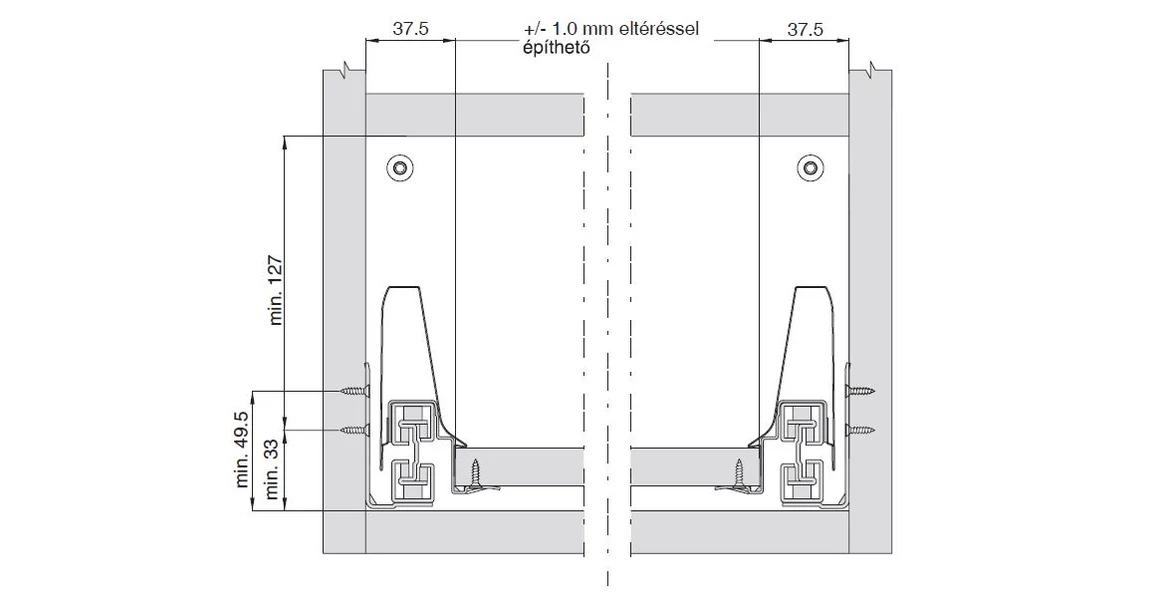 Kép 2/17 - Fiókoldal   RITMA CUBE belső fiók,   M, szimpla kör korlátos, fehér, 550mm, 35kg