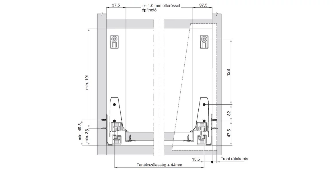 Kép 2/16 - Fiókoldal   RITMA CUBE  TH2, szimpla szögletes korlátos, metál szürke, 500mm, 35kg