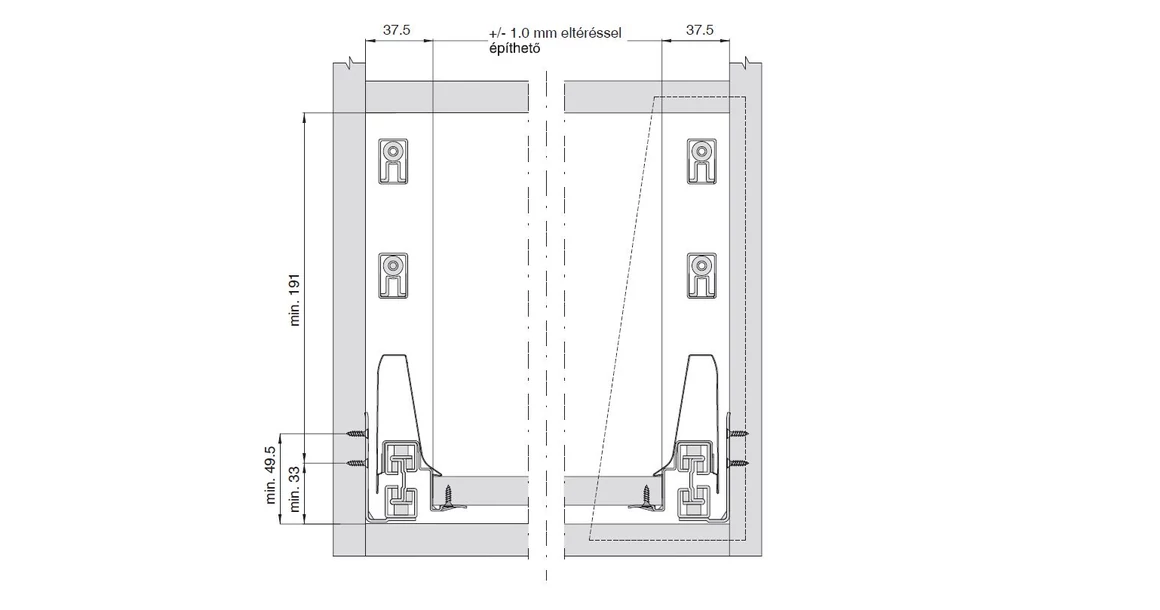 Kép 2/17 - Fiókoldal   RITMA CUBE belső fiók,  H, dupla szögletes korlátos, metál szürke, 270mm, 35kg