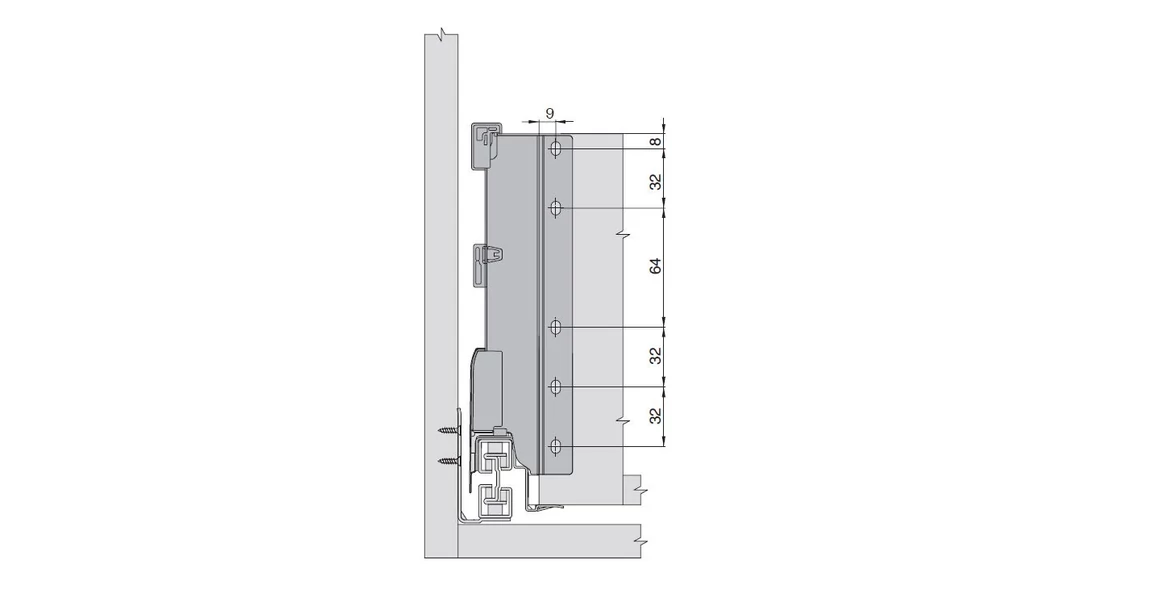 Kép 6/17 - Fiókoldal   RITMA CUBE belső fiók,  H, dupla szögletes korlátos, metál szürke, 270mm, 35kg