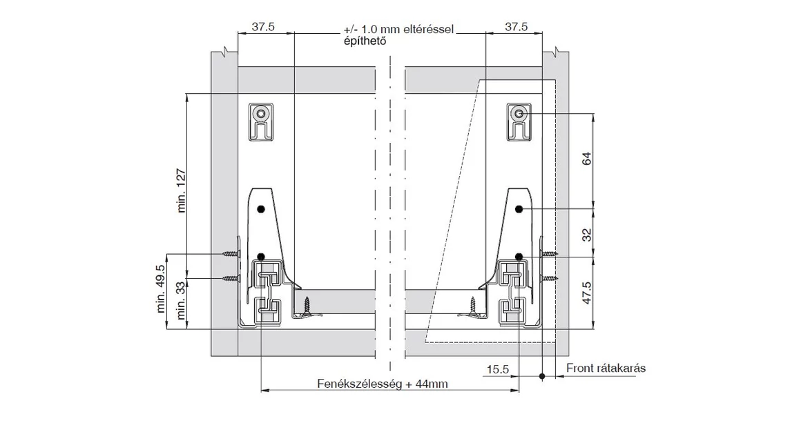 Kép 12/16 - Fiókoldal   RITMA CUBE   M, szimpla szögletes korlátos, metál szürke, 270mm, 35kg