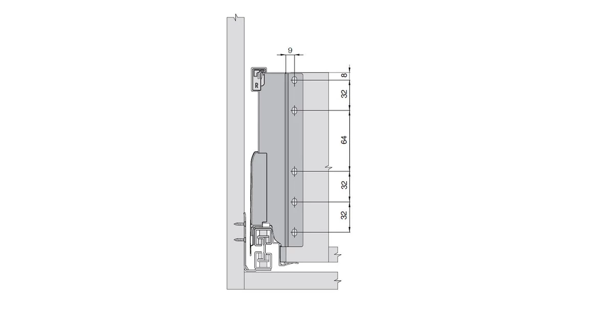Kép 3/16 - Fiókoldal   RITMA CUBE  TH2, szimpla szögletes korlátos, fehér, 270mm, 35kg