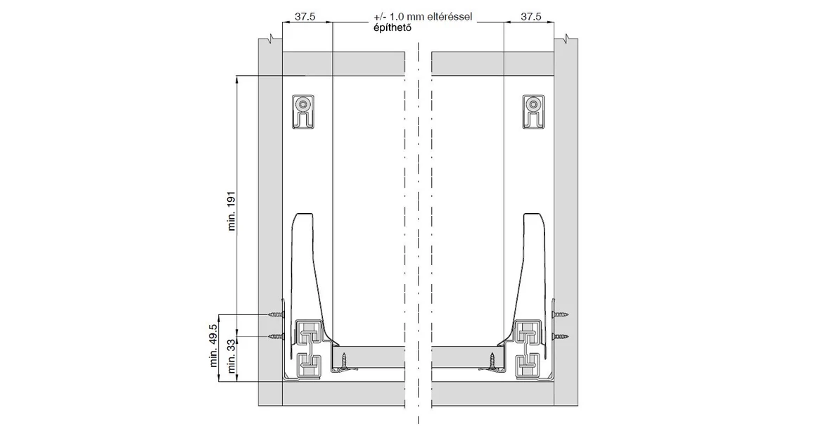 Kép 2/16 - Fiókoldal   RITMA CUBE belső fiók, TH2, szimpla szögletes korlátos, fehér, 270mm, 35kg