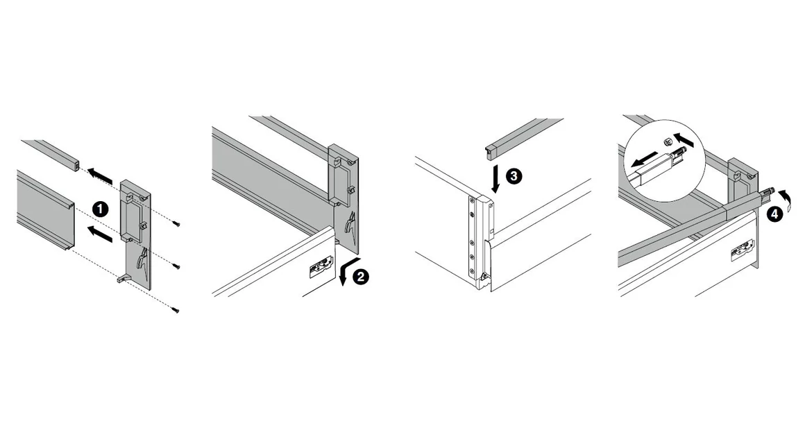 Kép 6/16 - Fiókoldal   RITMA CUBE belső fiók, TH2, szimpla szögletes korlátos, fehér, 270mm, 35kg