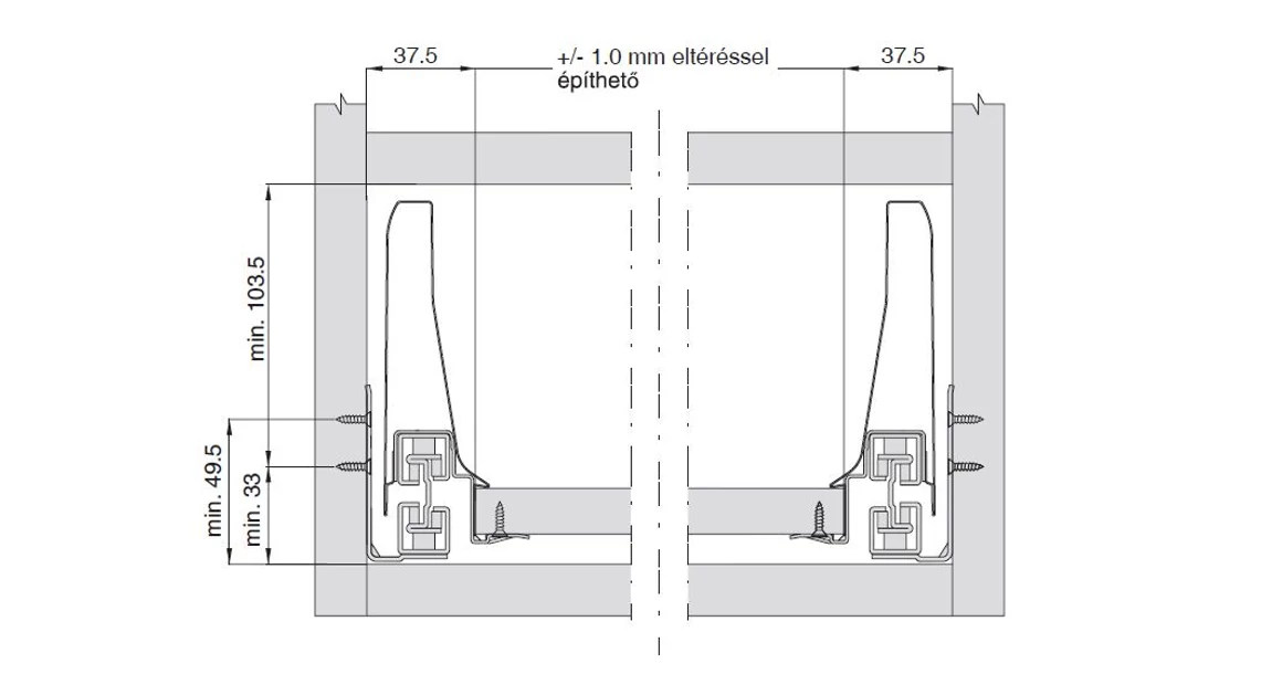 Kép 12/17 - Fiókoldal   RITMA CUBE belső fiók, T, metál szürke, 500mm, 35kg