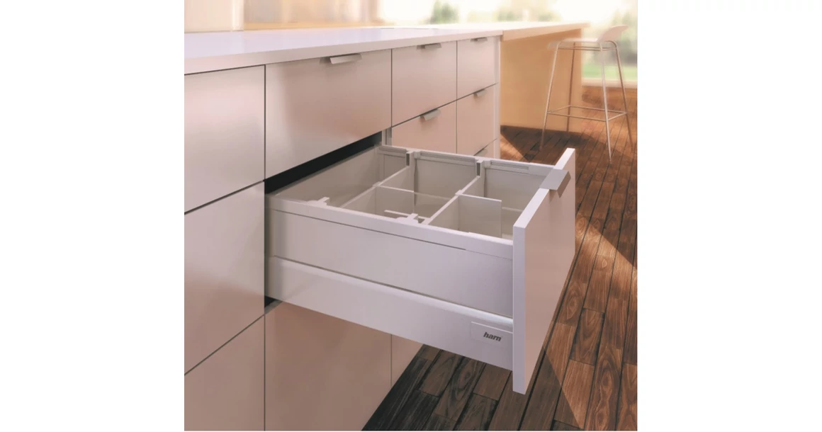 Kép 2/3 - RITMA CUBE fiókelválasztó panelrögzítő négyszög korláthoz, tiszta fehér