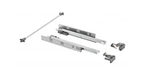 Rejtett fióksín, teljes kihúzású, csillapított záródású, PUSH OPEN, 250 mm, kuplunggal, 16-19mm laphoz, 3D állíthatóság