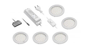 LED Lámpatest, CASTELLO 5-ös szett, meleg fehér, 67mm, 12V, 180lm, 14W, kábellel, csatlakozóval, érintő kapcsolóval, tápegységgel