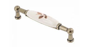 Fogantyú porcelán-fém,   96mm, 728B, barna virág antik bronz