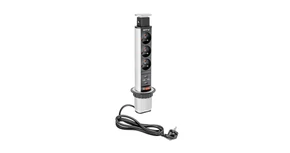 Konnektor, pultba süllyeszthető oszlop,  60mm, 3x dugalj, 2* USB 2A, 1,5fm kábellel, ezüst