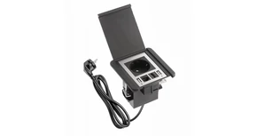 Konnektor, pultba süllyesztett, 1x dugalj, 2x USB 2A, 1x hálózati RJ45, 1x HDMI, 1,5 kábellel, fekete, FLIP