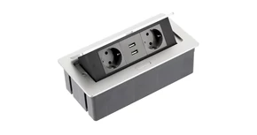 Konnektor, pultba süllyeszthető, fekvő, SOFT, 2x dugalj,2x USB 2A, 1,5 lábellel, alumínium